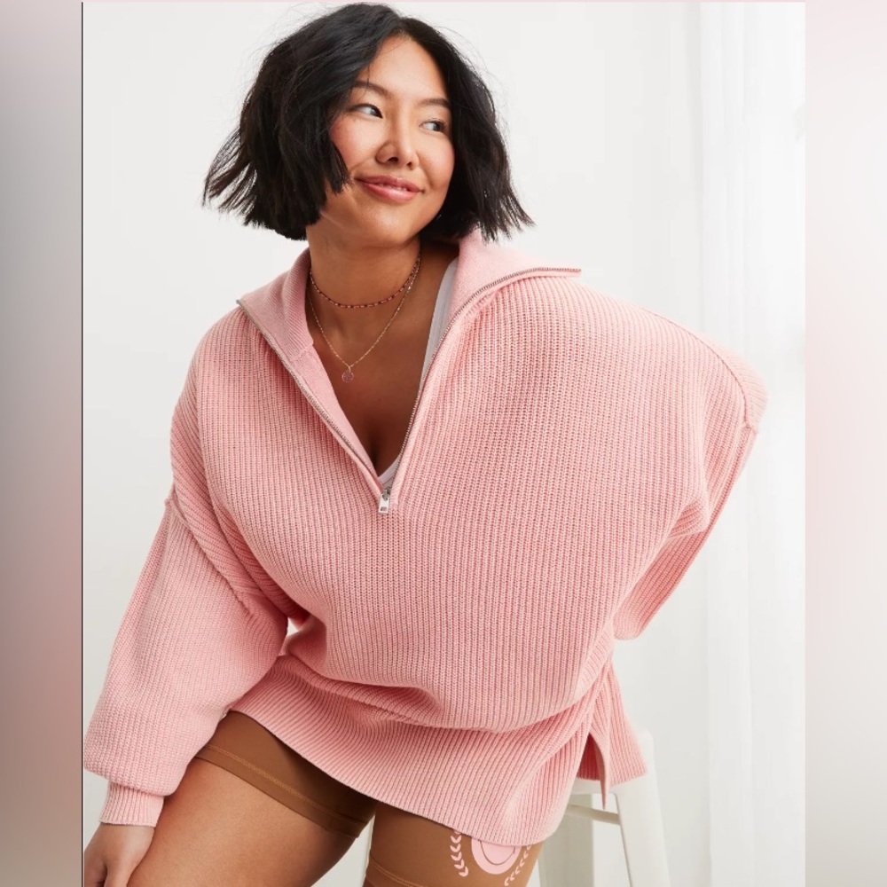 Aerie Quarter Zip Sweater Oversized Fit